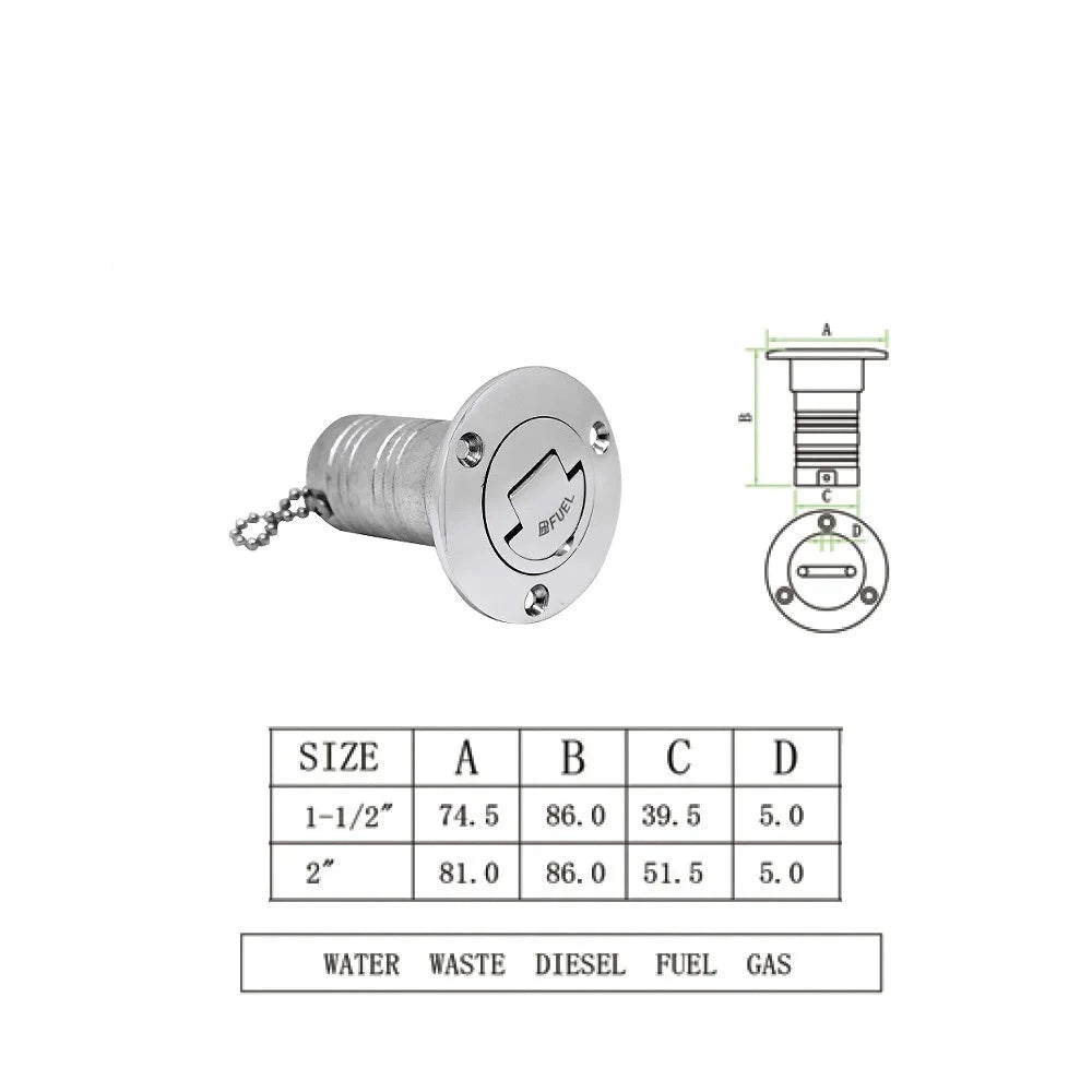 316 Stainless Steel Boat Fuel Filler 38mm - Durable Marine Fuel Filler Cap - Nautica auto Marin heaven