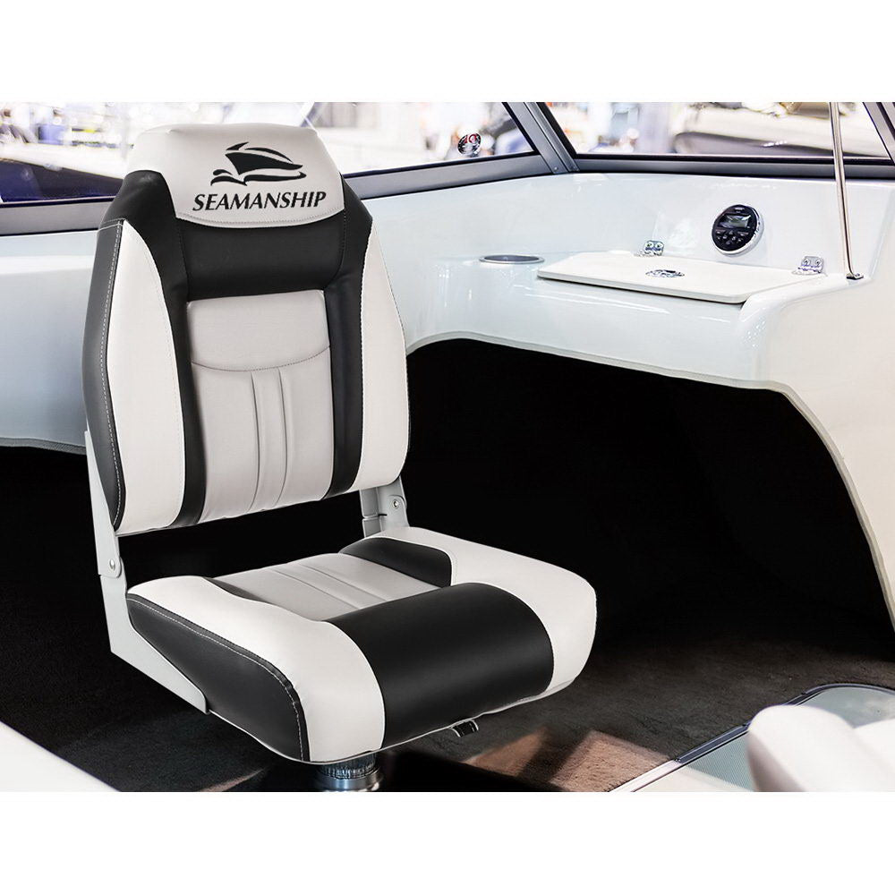 NNEDSZ Set of 2 Folding Swivel Boat Seats - Grey & Black - Nautica auto Marin heaven