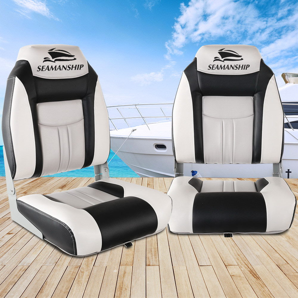 NNEDSZ Set of 2 Folding Swivel Boat Seats - Grey & Black - Nautica auto Marin heaven