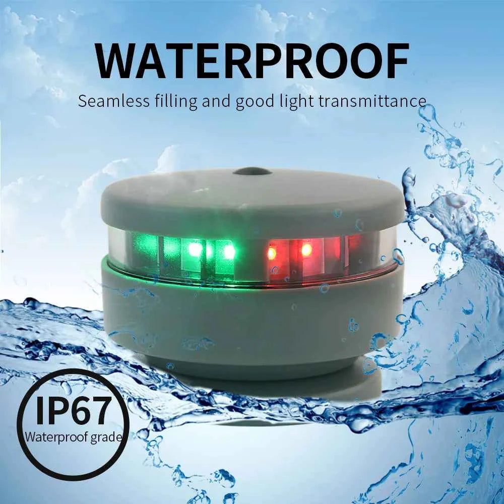 Boat LED Navigation Light Bi-Color Bow Light Red + Green/White with Magnetic Base and Fixed Ropes